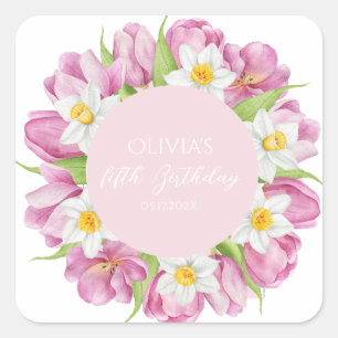 Frühlingsfarbige Blume Kindergeburtstag Quadratischer Aufkleber