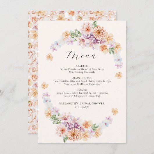 Frühlingsfarbige Blume Romantisches Brautparty Män Menükarte (Vorne/Hinten)