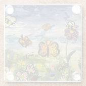 Frühlingsfarbige Schmetterlinge Wildblumen Glasuntersetzer (Rückseite)