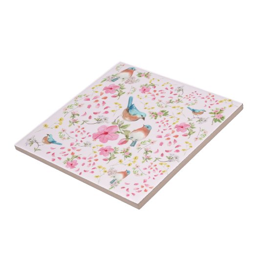 Frühlingsfarbige Vögel und Blume Fliese (Seite)