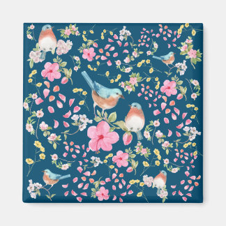 Frühlingsfarbige Vögel und Blume Magnet