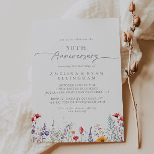 Frühlingsfarbige Wildblume 50. Hochzeitstag Einladung