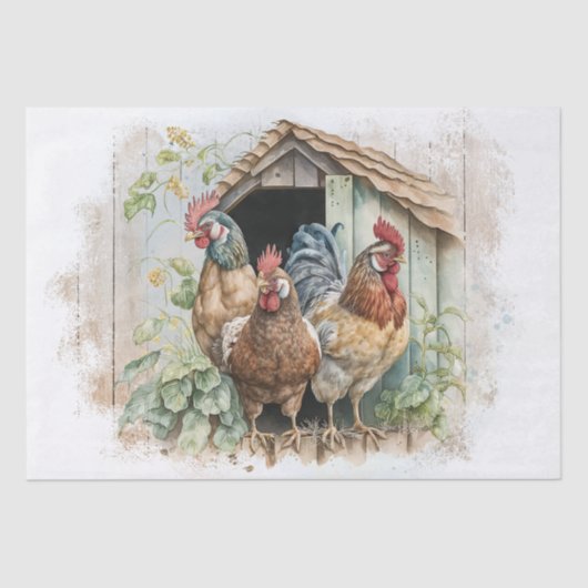 Frühlingsfarm Rooster Wasserfarbe Seidenpapier (Vorderseite)