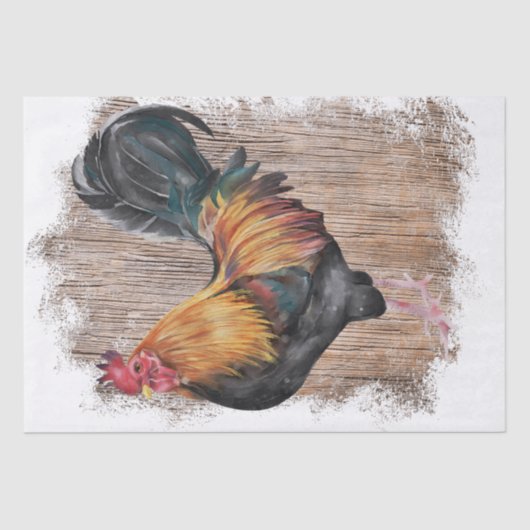 Frühlingsfarm Rooster Wasserfarbe Seidenpapier (Vorderseite)