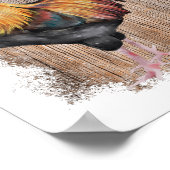 Frühlingsfarm-Rooster Wasserfarben-Decoupage druck Poster (Ecke)