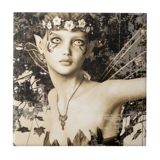 Frühlingsfee Wald Vintage-Foto Fantasy-Kunst Fliese (Vorderseite)