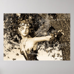 Frühlingsfee Wald Vintage-Foto Fantasy-Kunst Poster
