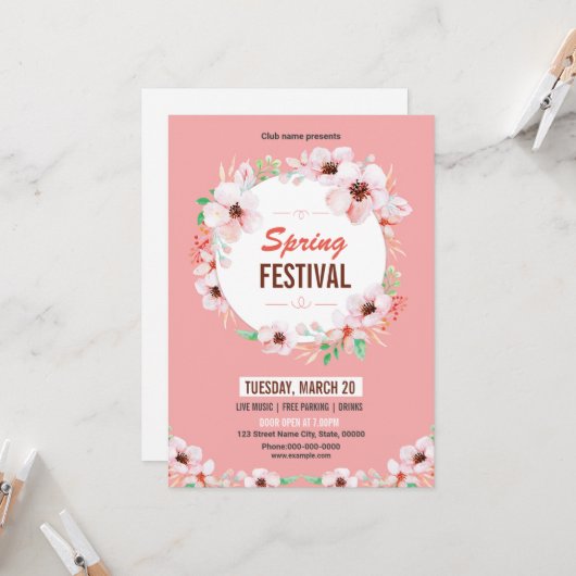 Frühlingsfest-Einladungsflyer-Vorlage Einladung (Vorderseite/Rückseite Beispiel)