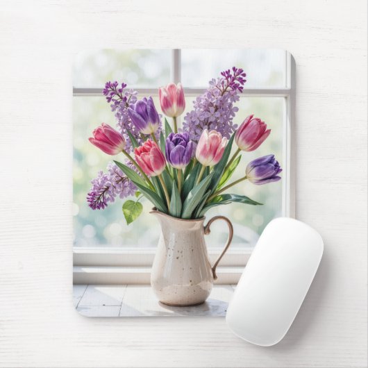 Frühlingsflieder und Tulpenstrauß Mousepad (Mit Mouse)