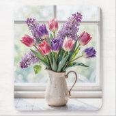 Frühlingsflieder und Tulpenstrauß Mousepad (Vorne)