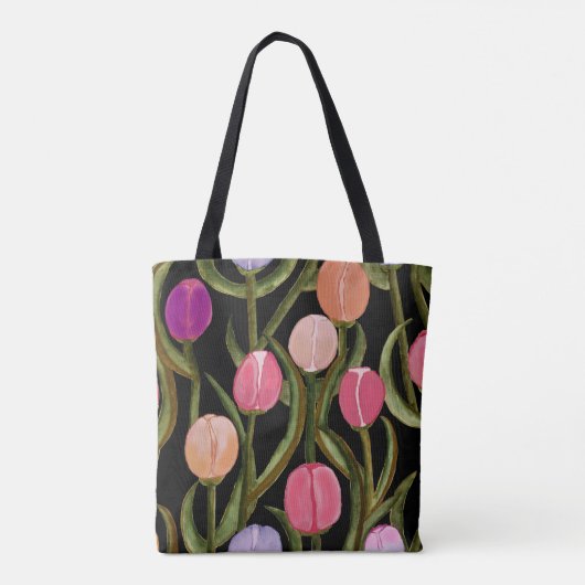 Frühlingsflora auf schwarzer Tasche (Rückseite)