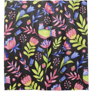Frühlingsfloral: Aquarellfarben Nahtloses Muster Duschvorhang