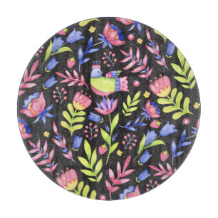 Frühlingsfloral: Aquarellfarben Nahtloses Muster Schneidebrett