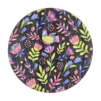 Frühlingsfloral: Aquarellfarben Nahtloses Muster Schneidebrett