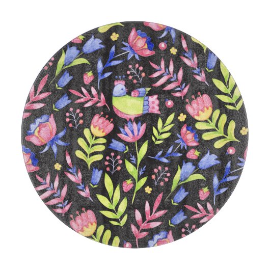 Frühlingsfloral: Aquarellfarben Nahtloses Muster Schneidebrett (Vorderseite)