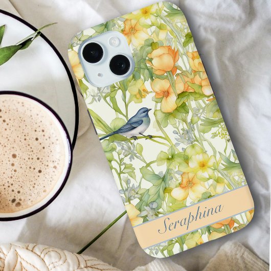 Frühlingsfloral & Bluebird Pastellgelb Individuell Case-Mate iPhone Hülle