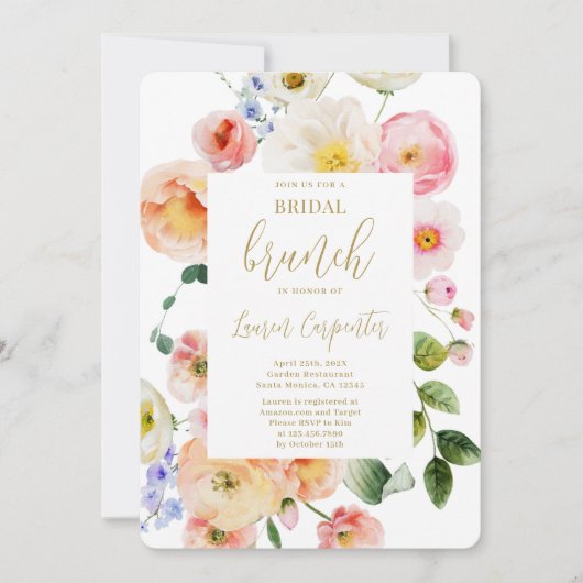 Frühlingsfloral Brautparty Brunch Einladung (Vorderseite)
