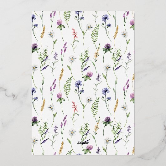 Frühlingsfloral Eine kleine Wildblume Kinderdusche Folieneinladung (Rückseite)