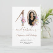 Frühlingsfloral Foto 40. Geburtstag Einladung (Stehend Vorderseite)