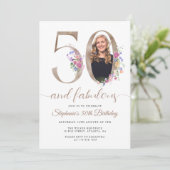 Frühlingsfloral Foto 50. Geburtstag Einladung (Stehend Vorderseite)
