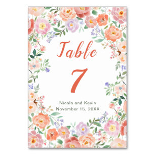 Frühlingsflorale Blume Hochzeit Tischnummer