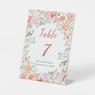 Frühlingsflorale Blume Hochzeit Tischnummer Sockelschild