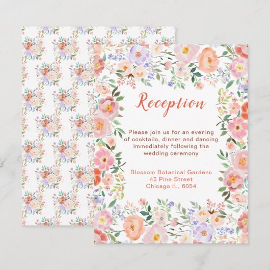 Frühlingsflorale Blume Hochzeitsempfang Begleitkarte (Vorne/Hinten)