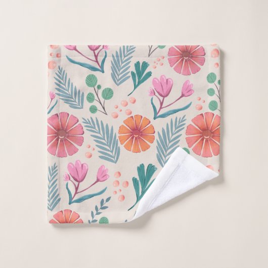 Frühlingsflorale Botanische Muster farbenfrohe Han Badhandtuch Set (Waschlappen)