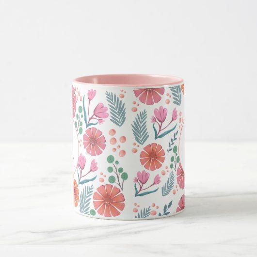 Frühlingsflorale Botanische Muster farbenfrohe Tas Tasse (Zentrum)