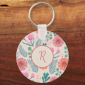 Frühlingsflorale Botanische Muster farbenfroher Sc Schlüsselanhänger (Vorderseite)
