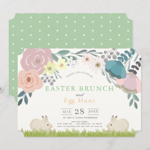 Frühlingsflorale Bunnies Osterbrunch & Eierjagd Einladung
