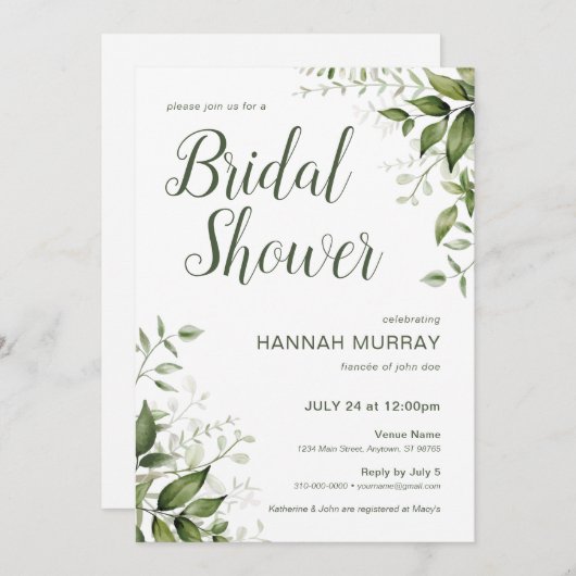 Frühlingsflorale Einladung mit Grün (Vorne/Hinten)