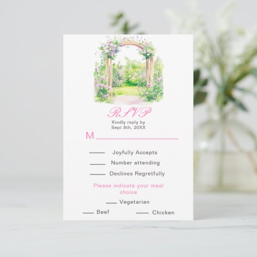 Frühlingsflorale Hochzeitstorch Empfang RSVP Karte (Stehend Vorderseite)