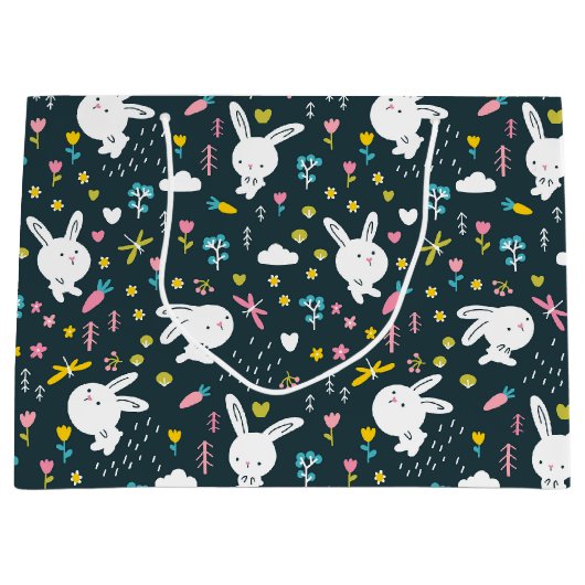 Frühlingsflorale Kaninchen Geschenktasche Große Geschenktüte (Vorderseite)