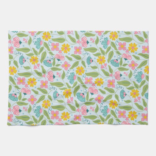 Frühlingsflorale Muster auf Light Blue Geschirrtuch (Horizontal)