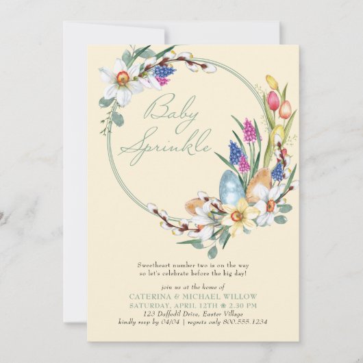 Frühlingsflorale Osterfeier Thema Baby Sprinkle Einladung (Vorderseite)