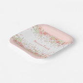 Frühlingsflorale Rand Rosa Pfirsichname Familienna Pappteller (Gewinkelt)