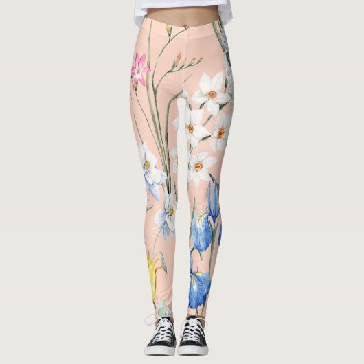 Frühlingsflorale, Retro-Tapete. Leggings (Vorderseite)