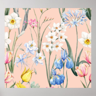 Frühlingsflorale, Retro-Tapete. Poster