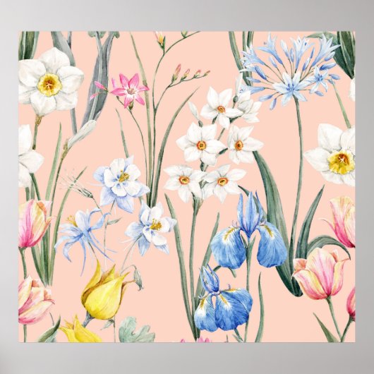 Frühlingsflorale, Retro-Tapete. Poster (Vorne)