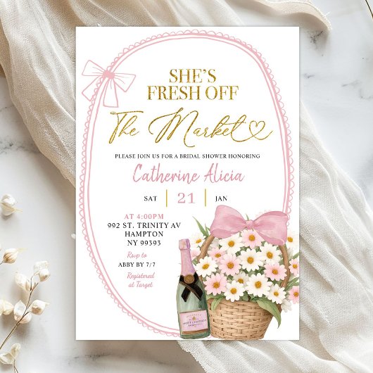 Frühlingsflorale Rosa Coquette Daisy Hochzeitsdusc Einladung