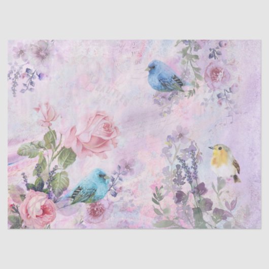 Frühlingsflorale Rose Bird Pink Garden Seidenpapier (Vorderseite)