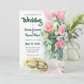 Frühlingsflorale Rose Hochzeit Einladung (Stehend Vorderseite)