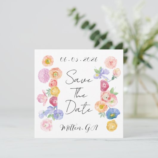 Frühlingsflorale Save the Date (Stehend Vorderseite)