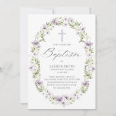 Frühlingsflorale Taufe Cross Christening Einladung (Vorderseite)