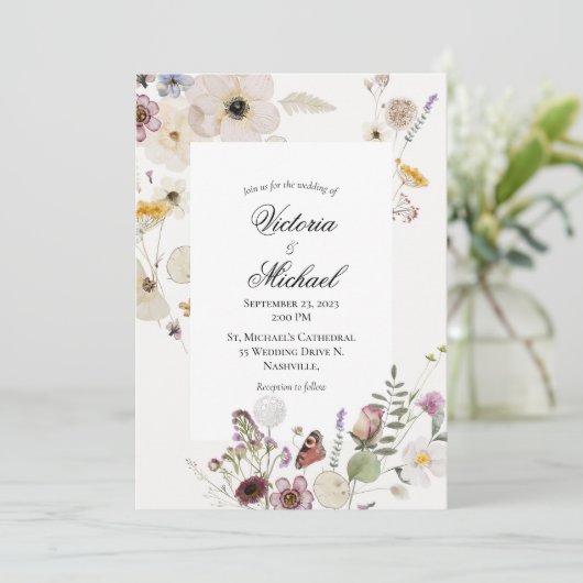 Frühlingsflorale Wasserfarbe Einladung Hochzeit (Stehend Vorderseite)