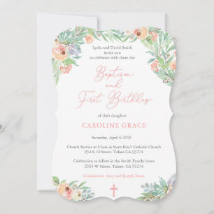 FrühlingsfloralGirl-Taufe und 1. Geburtstag-Party Einladung