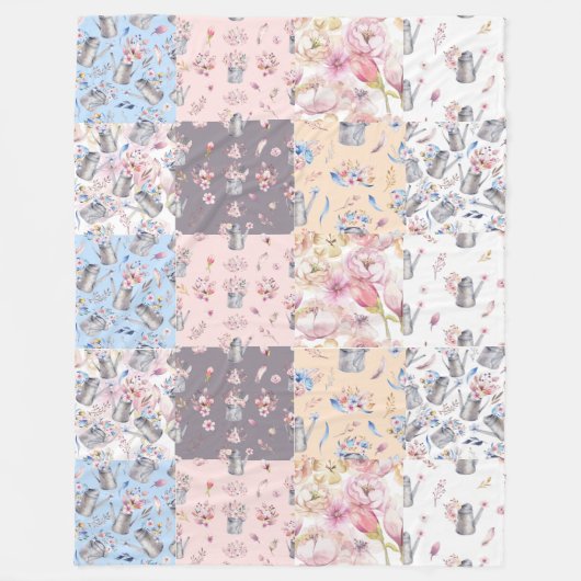 Frühlingsflorengarten Patchwork Fleece Blanket (Vorderseite)