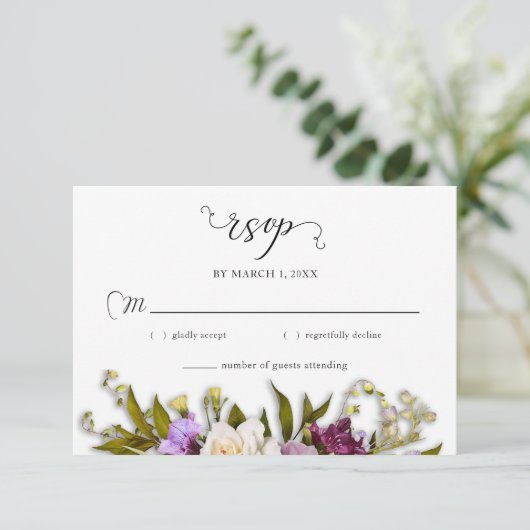 Frühlingsflorengarten Rustikale Hochzeit RSVP Karte (Stehend Vorderseite)