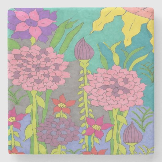 Frühlingsflorengarten Steinuntersetzer (Vorderseite)